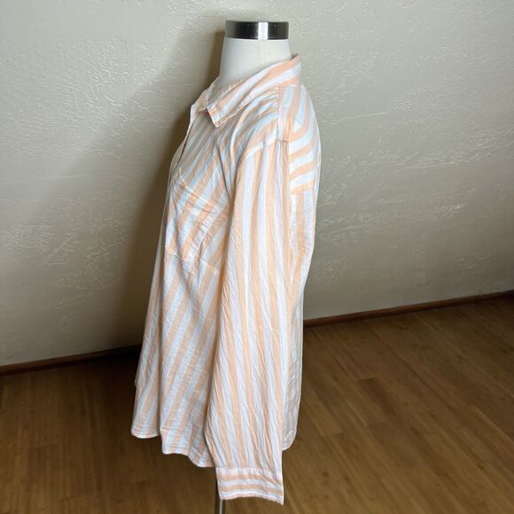 J Crew Shirt Womens XL Orange Striped Cotton Signature Fit Lightweight Preppy - Picture 7 of 9